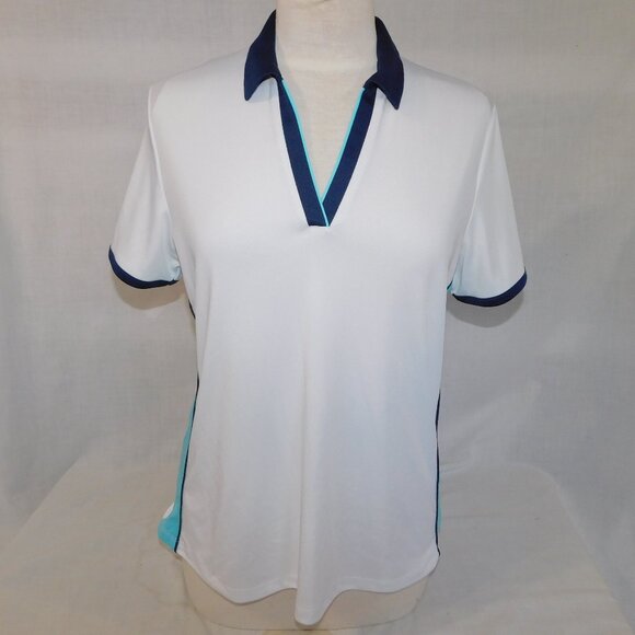 Callaway Opti Dri Womens L White Blue V Neck Golf Polo Shirt - Picture 1 of 10